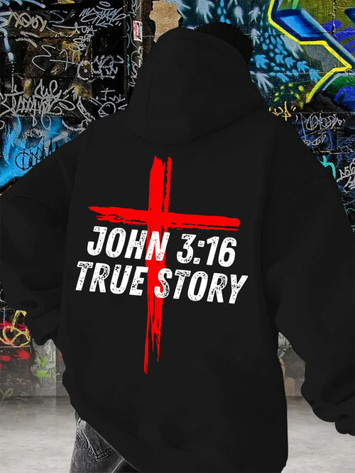 Men's Graphic Hoodie John 316 True Story Bold Red Painted Cross Hoodie