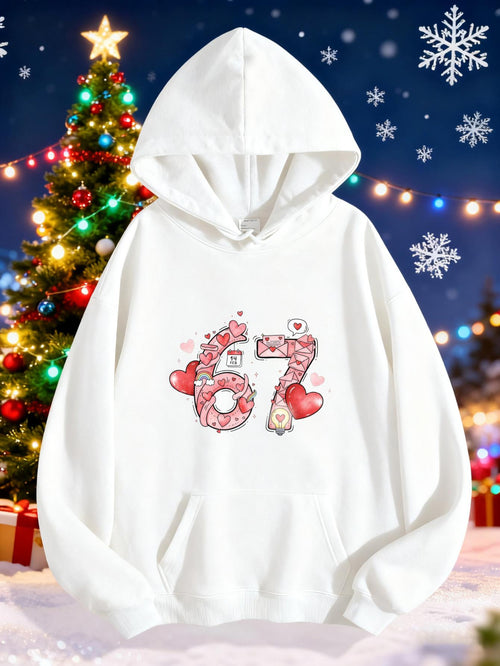 Women's Graphic Hoodie Festive Christmas Hearts With Cozy Winter Decorations Number