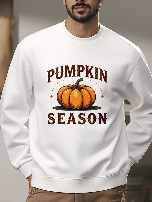Men's Graphic Hoodie Pumpkin Season Autumn Leaves With Glowing Stars Surrounding A Festive Pumpkin