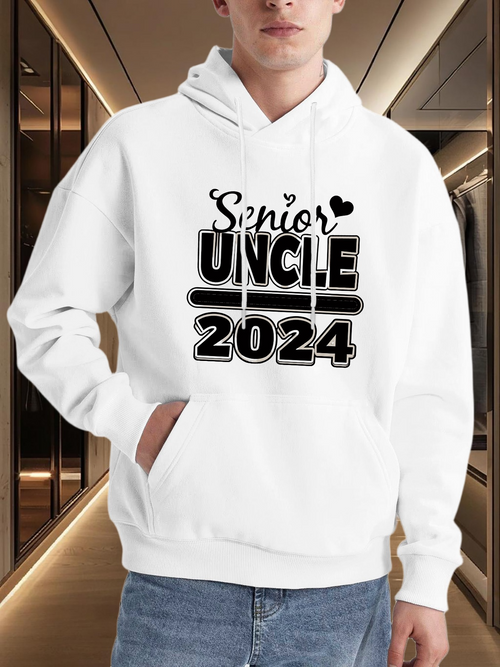 Men's Graphic Hoodie Senior Uncle Bold Black Lettering With Small Decorative Hearts And Modern Numbers Hoodie