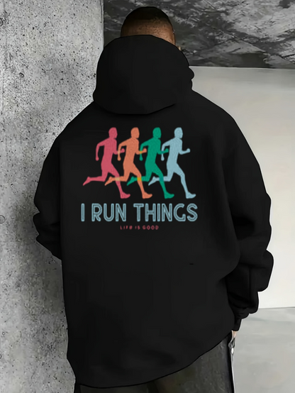 Men's Graphic Hoodie I Run Things Colorful Runners Silhouettes With Bold Text On Urban Hoodie
