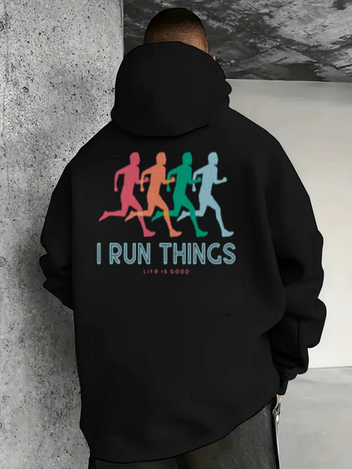 Men's Graphic Hoodie I Run Things Colorful Runners Silhouettes With Bold Text On Urban Hoodie