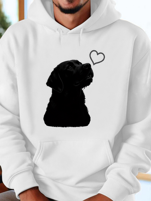 Men's Graphic Hoodie Minimalist Silhouette With Outlined Heart And Loyal Dog