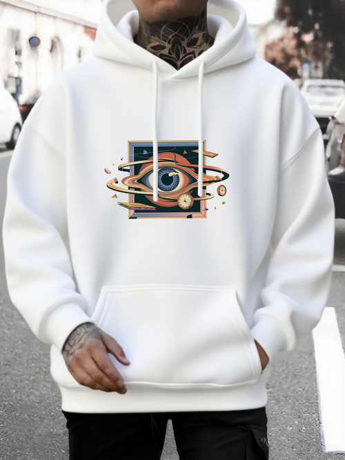 Men's Graphic Hoodie Surreal Cosmic Orbits Swirling With Geometric Planets Around Abstract Eye
