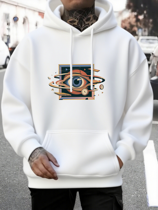 Men's Graphic Hoodie Surreal Cosmic Orbits Swirling With Geometric Planets Around Abstract Eye