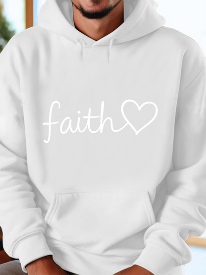 Men's Graphic Hoodie Faith With Handwritten Script And Heart Outline Modern Lettering Hoodie