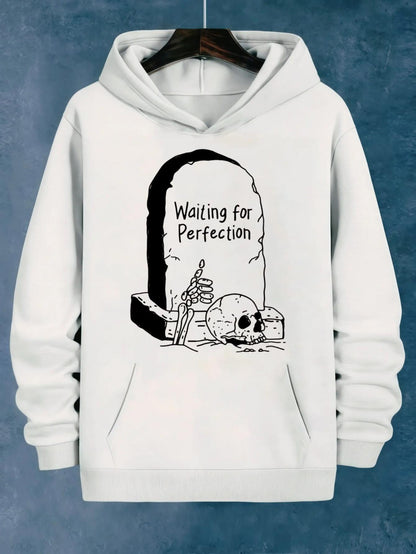 Women's Graphic Hoodie Waiting For Perfection Among Simple Stone Tombstones With Skeletons Skull