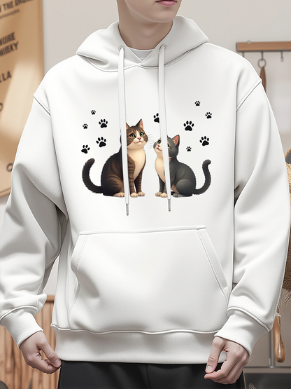 Men's Graphic Hoodie Adorable Playful Gentle Cats With Paw Prints Among White Background Cat