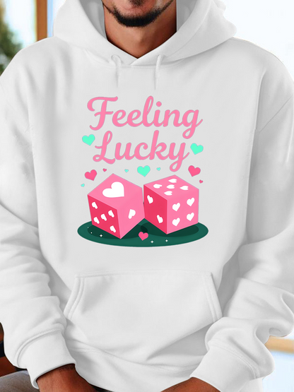 Men's Graphic Hoodie Feeling Lucky Colorful Hearts With Cute Dotted Pink Dice