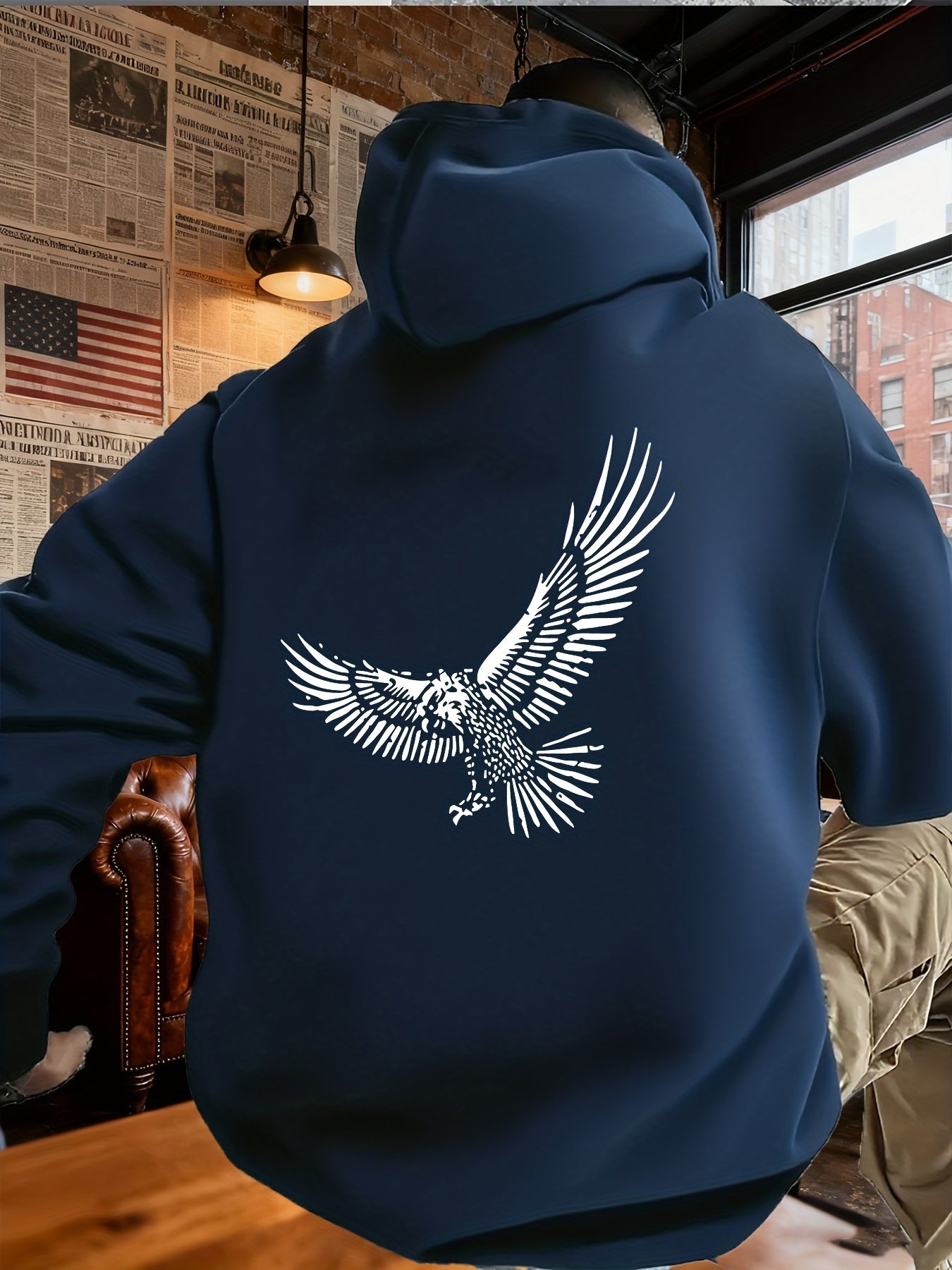 Men's Graphic Hoodie Bold Graphic Wings Spread In Flight Over Majestic Powerful Eagle