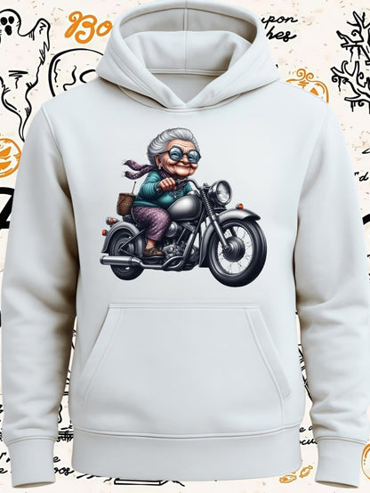 Women's Graphic Hoodie Adventurous Windy Road Travel With Elderly Rider On Motorcycle