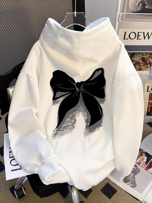Women's Graphic Hoodie Elegant Black Ribbon With Delicate Lace Accents On White Hoodie
