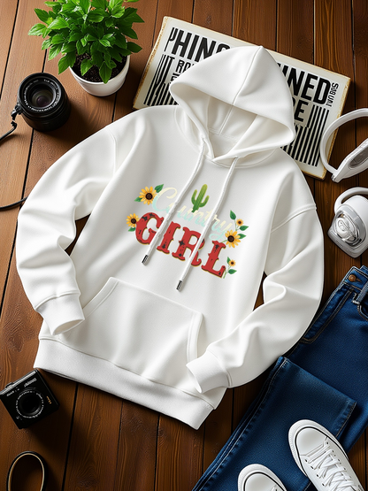Men's Graphic Hoodie Girl Surrounded By Blossoming Sunflowers And Lush Cactus Motif