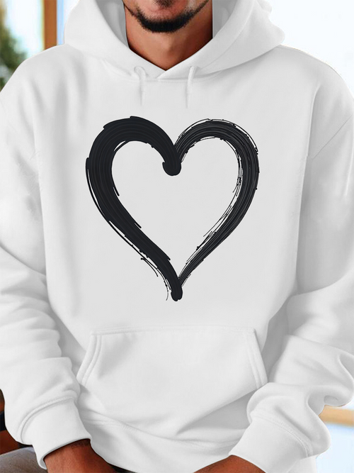Men's Graphic Hoodie Brushstroke Painted Outline Heart Shape Surrounded By White Canvas