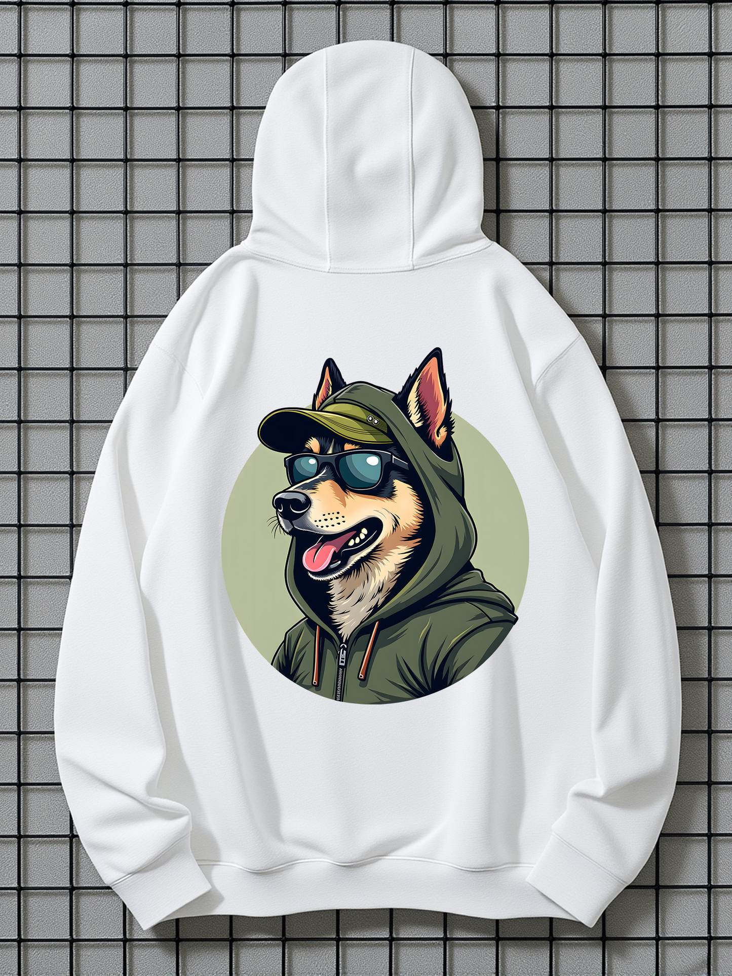 Men's Graphic Hoodie Cool Husky Wearing Sunglasses Hoodie Under Soft Green Light Dog