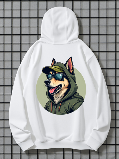 Men's Graphic Hoodie Cool Husky Wearing Sunglasses Hoodie Under Soft Green Light Dog