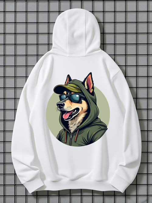 Men's Graphic Hoodie Cool Husky Wearing Sunglasses Hoodie Under Soft Green Light Dog