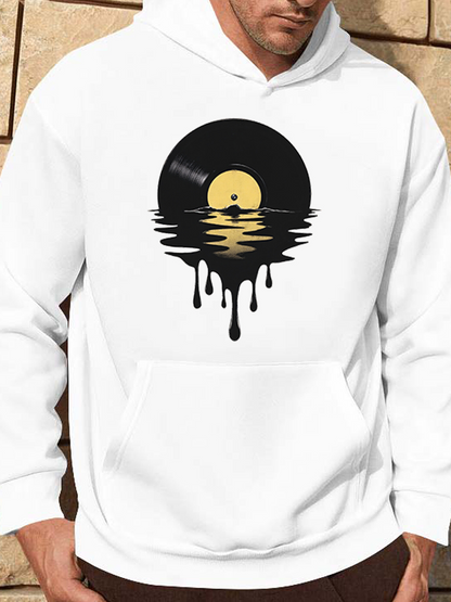 Men's Graphic Hoodie Surreal Melting Reflection With A Dripping Vinyl Record