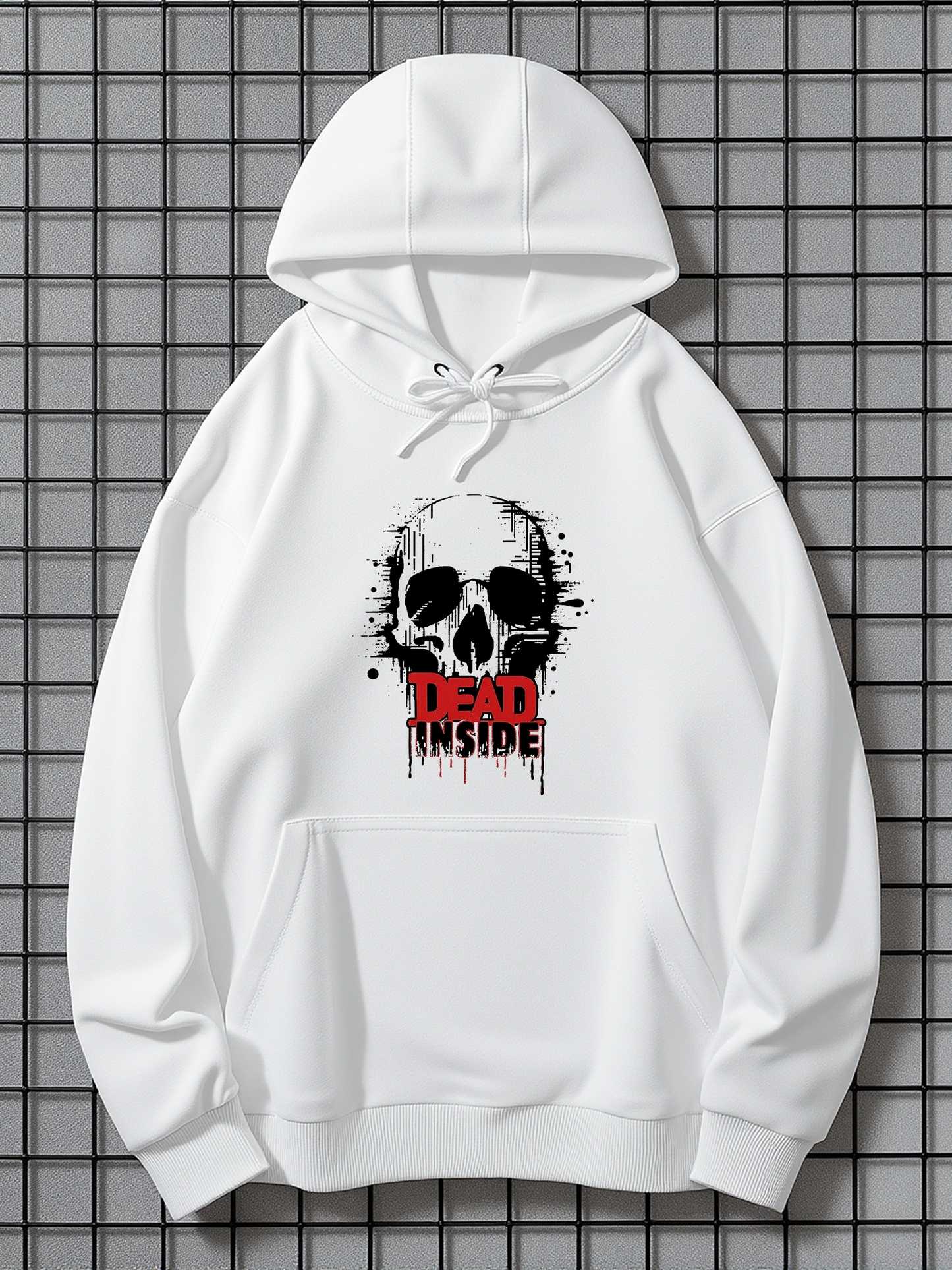 Men's Graphic Hoodie Dead Inside Splattered Paint Effect With Dark Ink Spreading Behind Skull