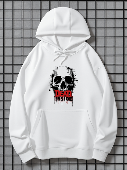 Men's Graphic Hoodie Dead Inside Splattered Paint Effect With Dark Ink Spreading Behind Skull