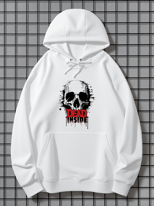 Men's Graphic Hoodie Dead Inside Splattered Paint Effect With Dark Ink Spreading Behind Skull