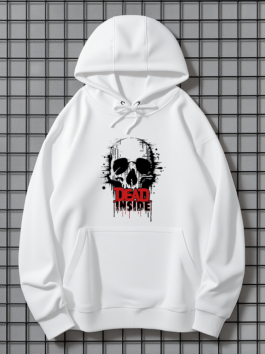 Men's Graphic Hoodie Dead Inside Splattered Paint Effect With Dark Ink Spreading Behind Skull