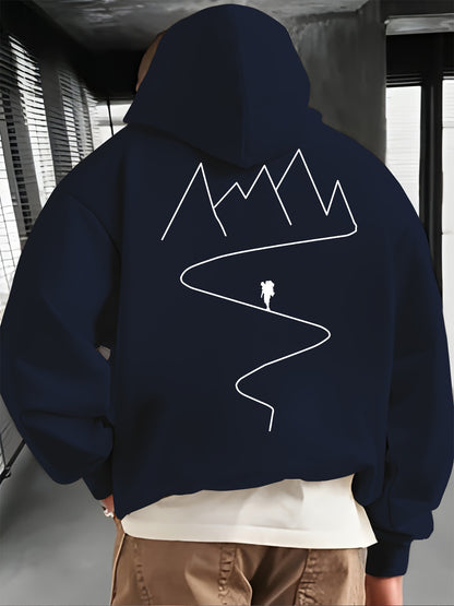 Men's Graphic Hoodie Winding Trail With Solitary Hiker Walking Toward Sharp Mountain Peaks