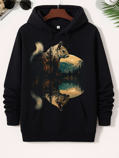 Men's Graphic Hoodie Golden Sunset Forest Reflections Met With Calm And Gentle Squirrel