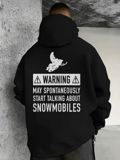 Men's Graphic Hoodie Warning Sign With Rider Graphic Surrounded By Bold White Lettering Snowmobile