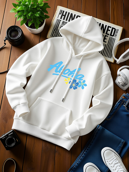 Men's Graphic Hoodie Aloha Blue Tropical Splash On Relaxed White Hoodie