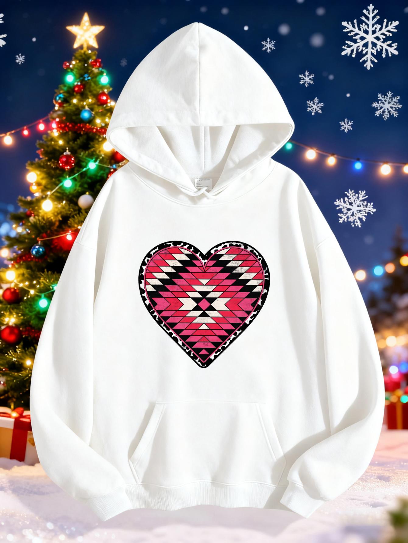 Women's Graphic Hoodie Vibrant Festive Pattern With Geometric Shapes In A Heart