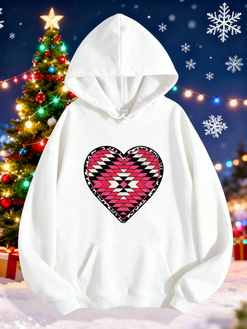 Women's Graphic Hoodie Vibrant Festive Pattern With Geometric Shapes In A Heart