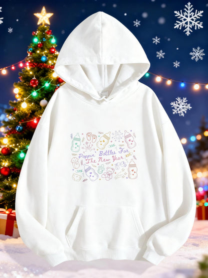 Women's Graphic Hoodie Pastel Holiday Cheer With Playful Cartoon Doodles Hoodie