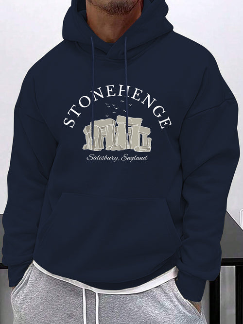 Men's Graphic Hoodie Stonehenge Historical Landmarks Under Flying Birds Sweatshirt