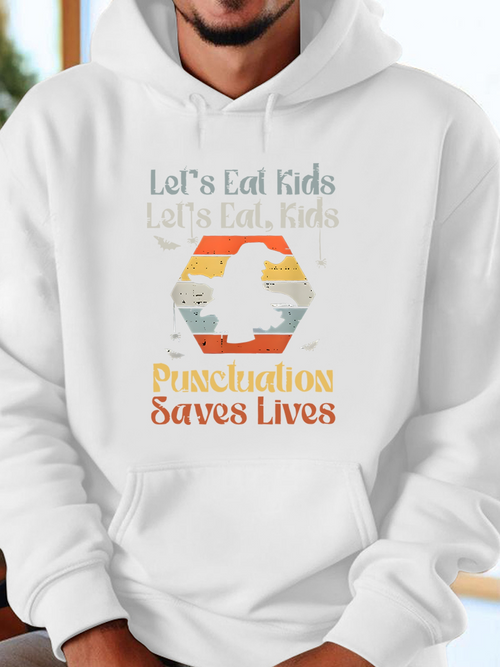 Men's Graphic Hoodie Punctuation Saves Lives With Retro Sunset Over Silhouette Bird Graphic