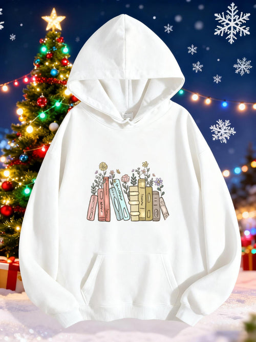 Women's Graphic Hoodie Festive Winter Presents With Ribbons Bow And Snow Present Boxes