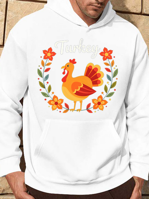 Men's Graphic Hoodie Turkey Among Autumn Leaves With Flowers And Colorful Branches Turkey