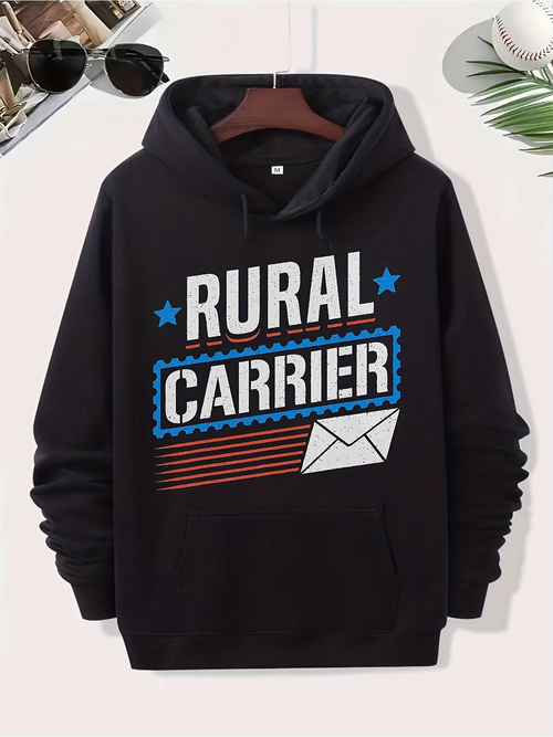 Men's Graphic Hoodie Rural Carrier With Blue Stars And Letter Envelope Graphic Hoodie
