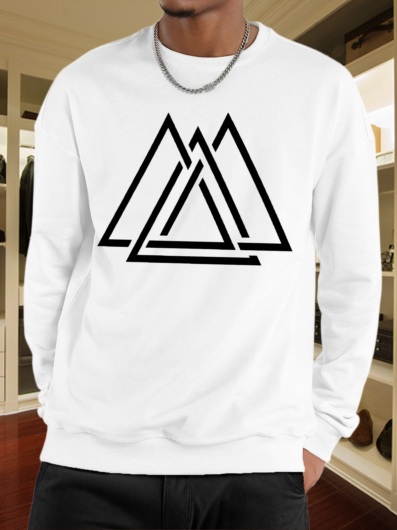 Men's Graphic Hoodie Modern Minimalist Overlapping Black Geometric Lines Mountain Symbol