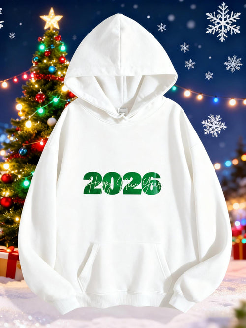 Women's Graphic Hoodie Green Holiday Spirit Numbers With Winter Atmosphere Christmas Hoodie