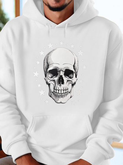 Men's Graphic Hoodie Radiant Stars Highlighting A Lifelike Human Skull Portrait