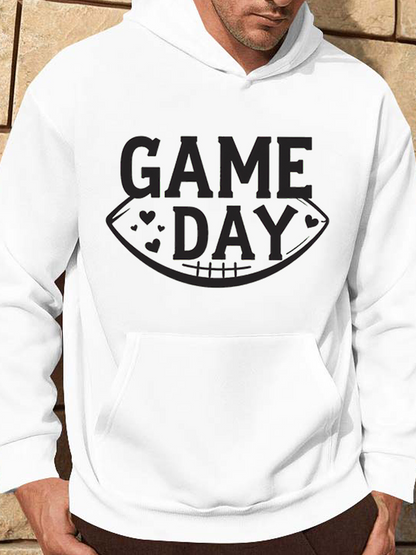 Men's Graphic Hoodie Game Day Playful Hearts And Lines With Smiling Football