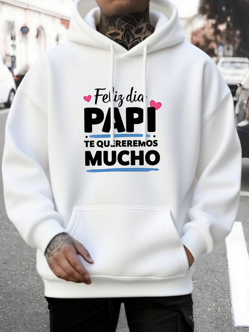 Men's Graphic Hoodie Feliz Día Papi & Spanish Text Print