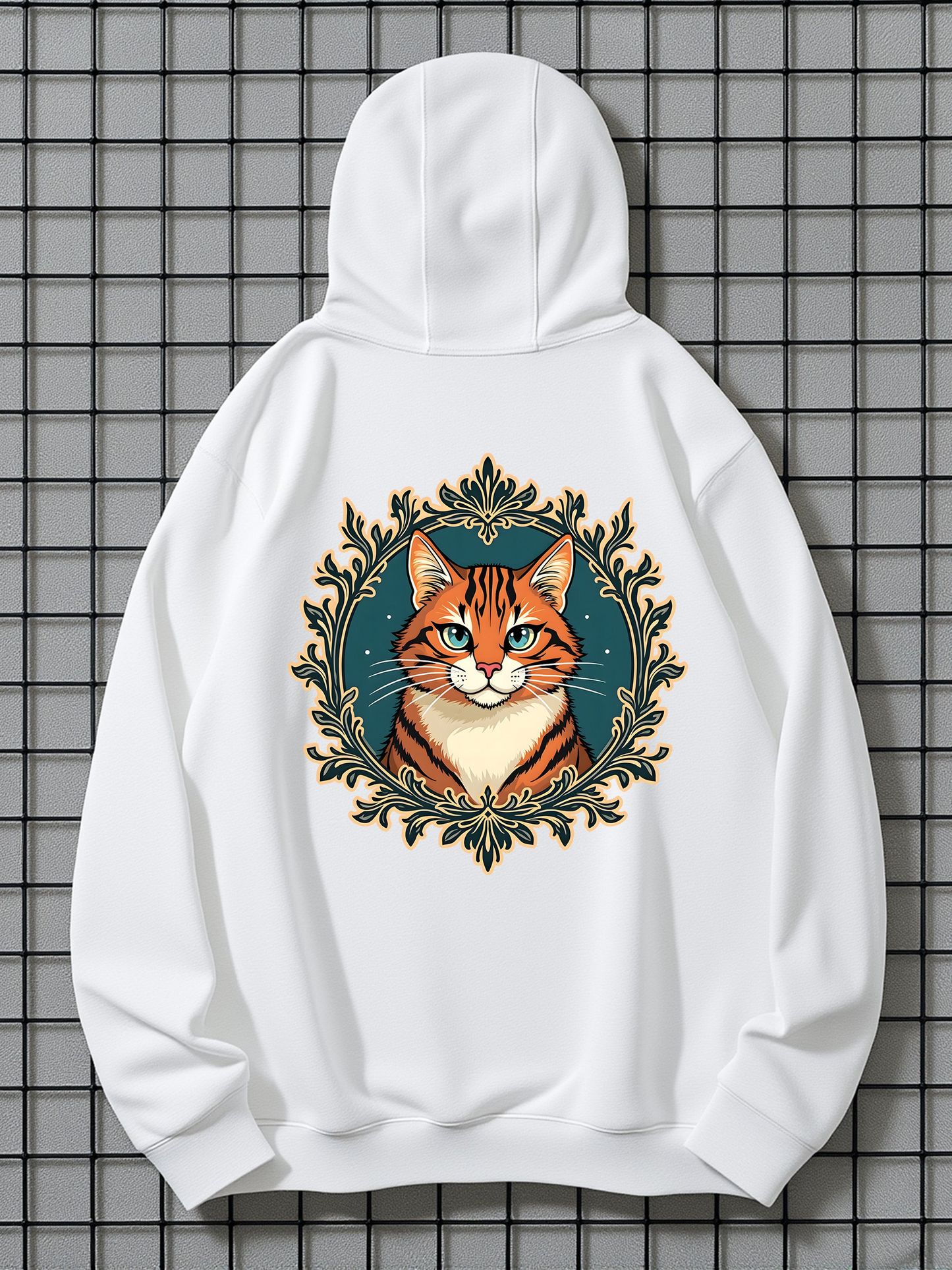 Men's Graphic Hoodie Golden Leaves Framing Under Night Stars With Orange Tabby Cat