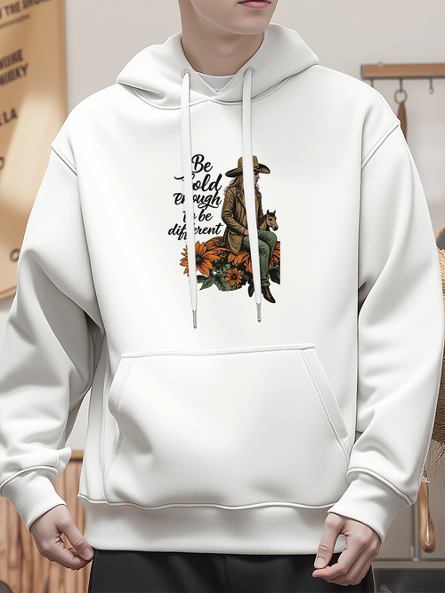 Men's Graphic Hoodie Be Wild Among The Blooming Vibrant Flowers And Cowboy Horse