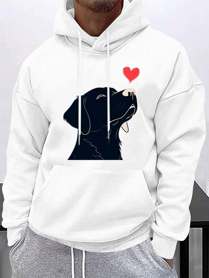 Men's Graphic Hoodie Minimal Silhouette Dog Gazing At Floating Red Heart