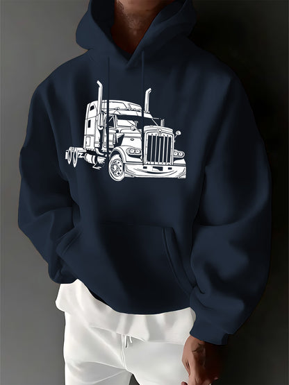 Men's Graphic Hoodie Line Art Illustration Of Classic American Heavy Duty Truck