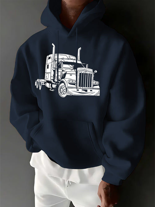 Men's Graphic Hoodie Line Art Illustration Of Classic American Heavy Duty Truck