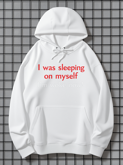 Men's Graphic Hoodie I Was Sleeping On Myself Minimalist Red Lettering Cotton Hoodie