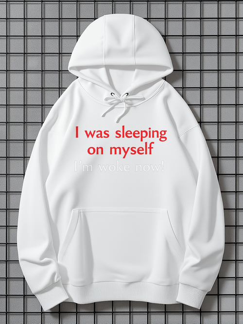 Men's Graphic Hoodie I Was Sleeping On Myself Minimalist Red Lettering Cotton Hoodie